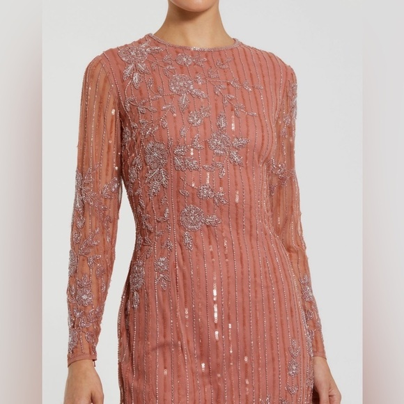 MAC DUGGAL 93626 Pink Embellished High Neck Illusion Long Sleeve Gown - Picture 2 of 6